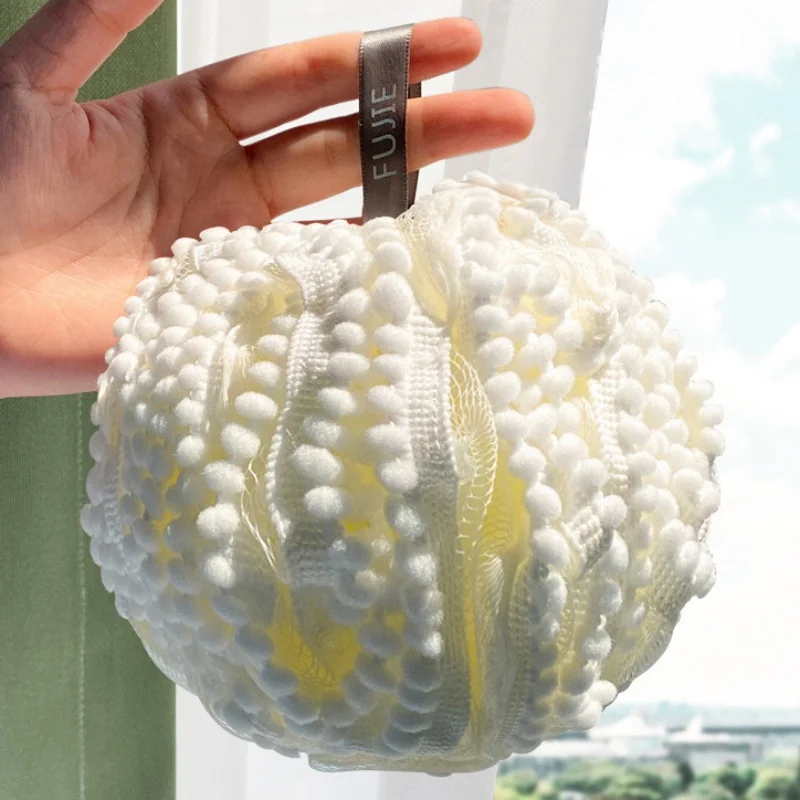 อุปกรณ์อาบน้ำอาบน้ำฟองทำความสะอาดผิวสำหรับขัดผิวผ้านุ่มมีฟองน้ำขัดผิวด้านหลังเป็นลูกบอลลายดอกไม้ mandi Bola ลูกไม้