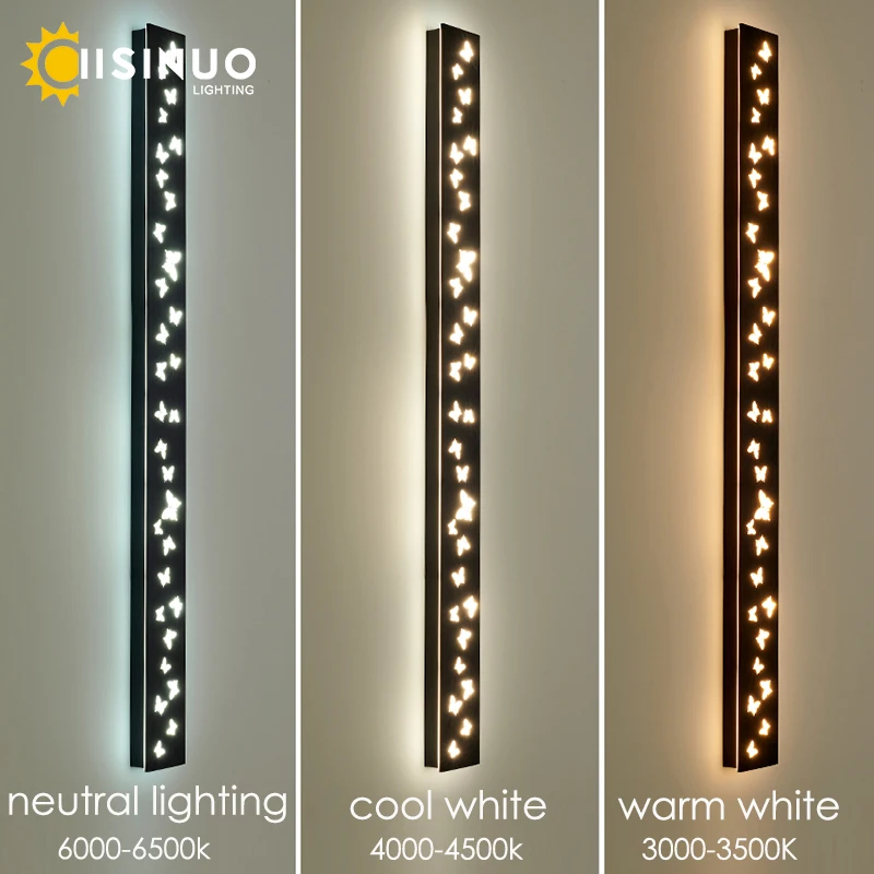 Outdoor Wall Light Fixture LED Long Strip Wall Sconces Butterfly Pattern Porch Lighting Black 85v 265v Garage courtyard Decorati