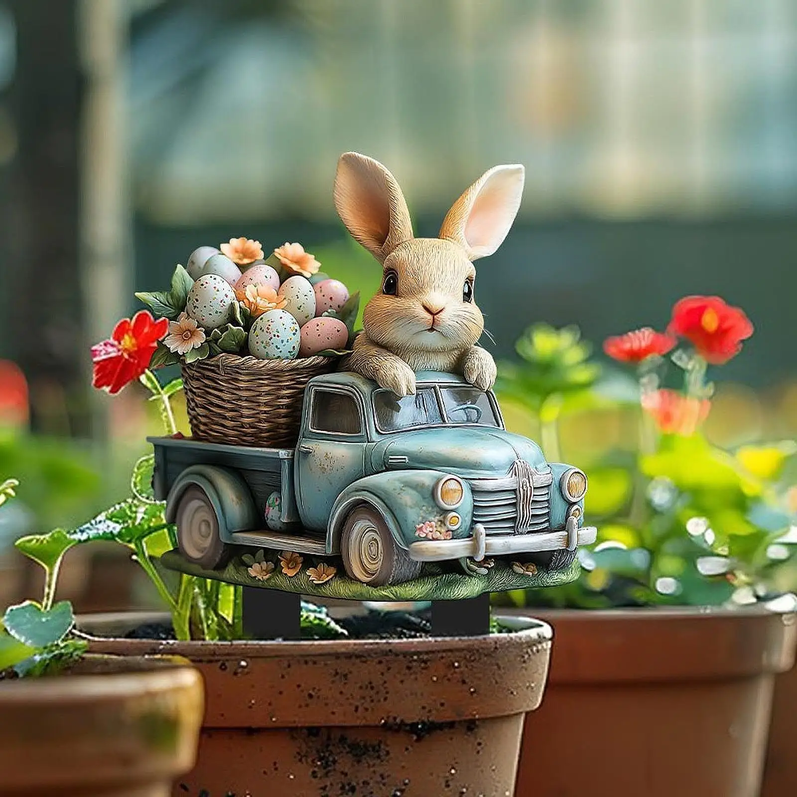 Easter Bunny Stake Yard Ornament Easter Bunny Decor Easter Bunny Driving Ornament for Sidewalk Backyard Patio Porch Outside