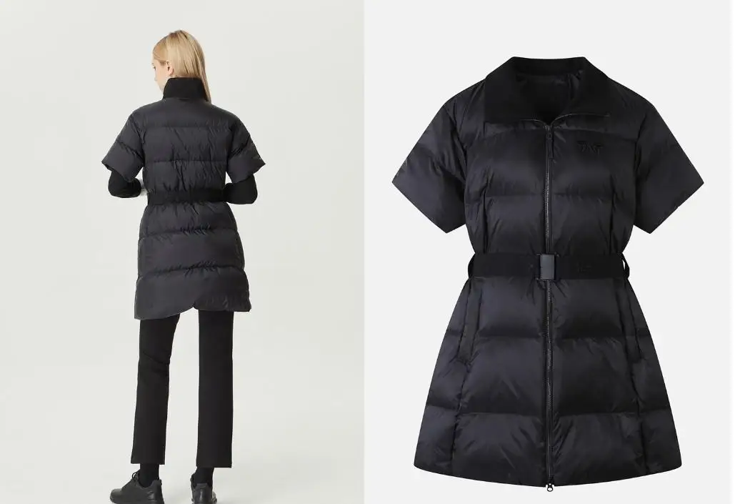 Winter Ladies Golf Long Goose Down Jacket Stand Collar Short Sleeve Waist Cinched Warm Slim Fashion Women Golf Outer Coat