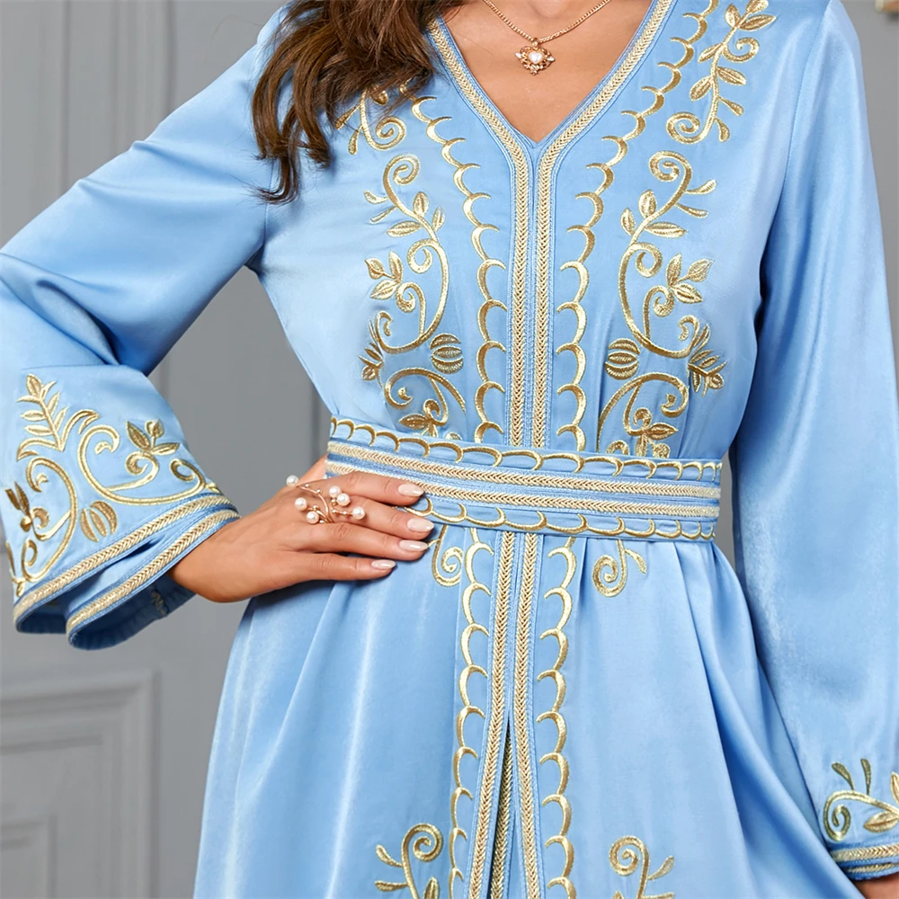 Imagem -06 - Vestido Abaya Muçulmano para Mulheres Robe Caftan Marroquino Vestidos Bordados Islam Turquia Festa Noturna Eid Feminino Árabe Luxo