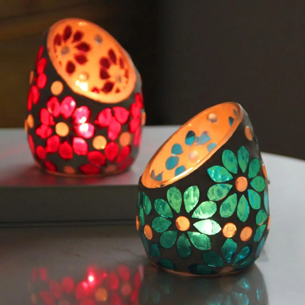 2/Set Glass Candlestick Holder Decor Houseware Candlelight Handmade Oval Tea Light Candelabra Candle for Dining Table