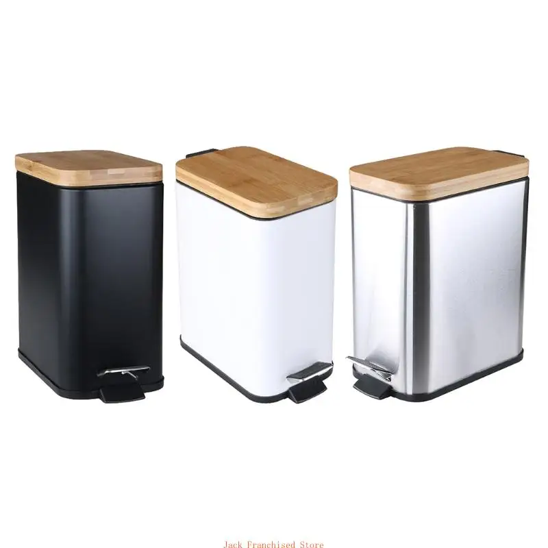 

Step Trash Can Garbage Rubbish Bin with Bamboo Lid Waste Container Bathroom Kitchen Living Room Office Decoration