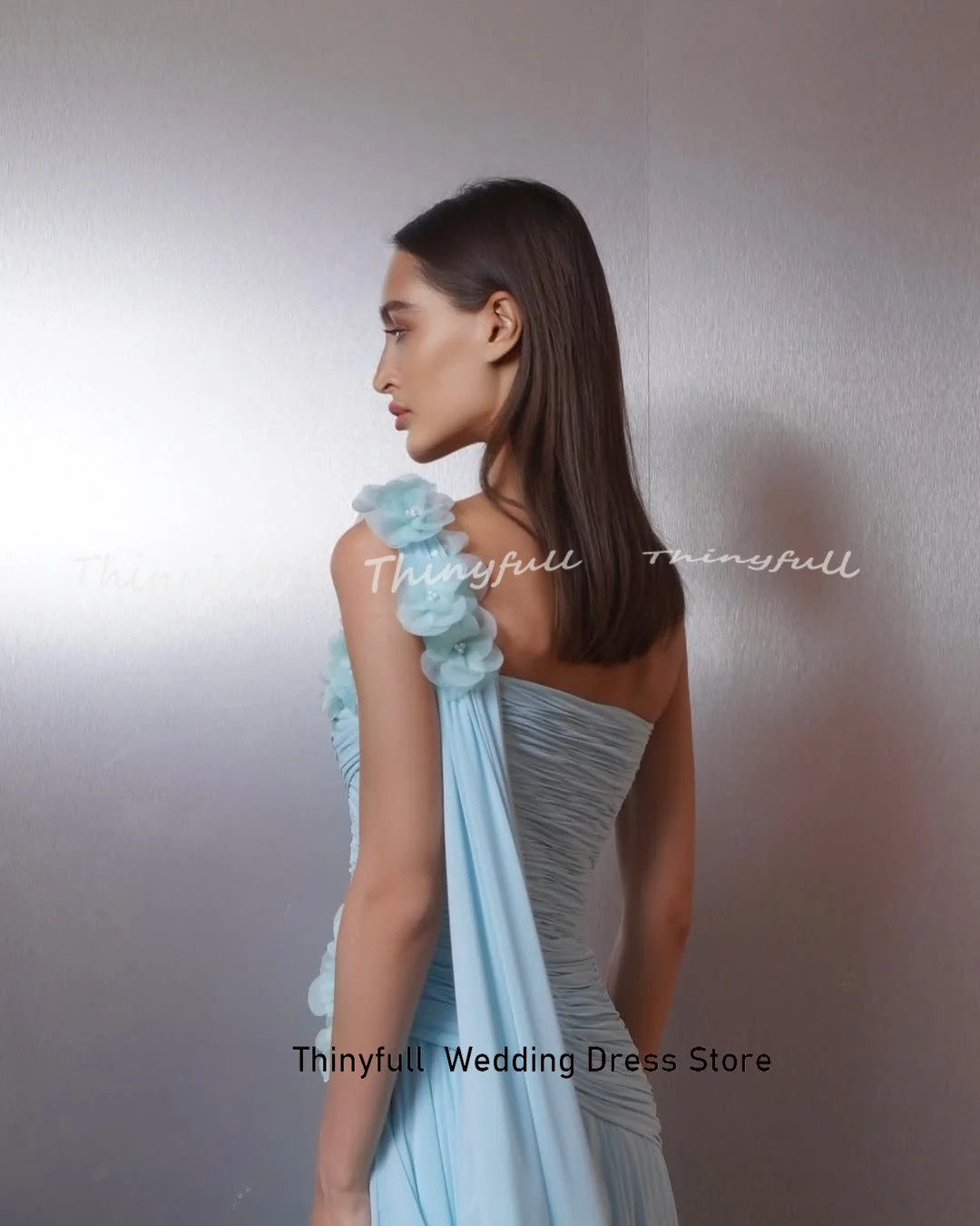 Thinyfull 3D Flower Chiffon Arab Prom Dresses Sleeveless One Shoulder Evening Party Dress Long Formal Occasion Gown Customized image 3
