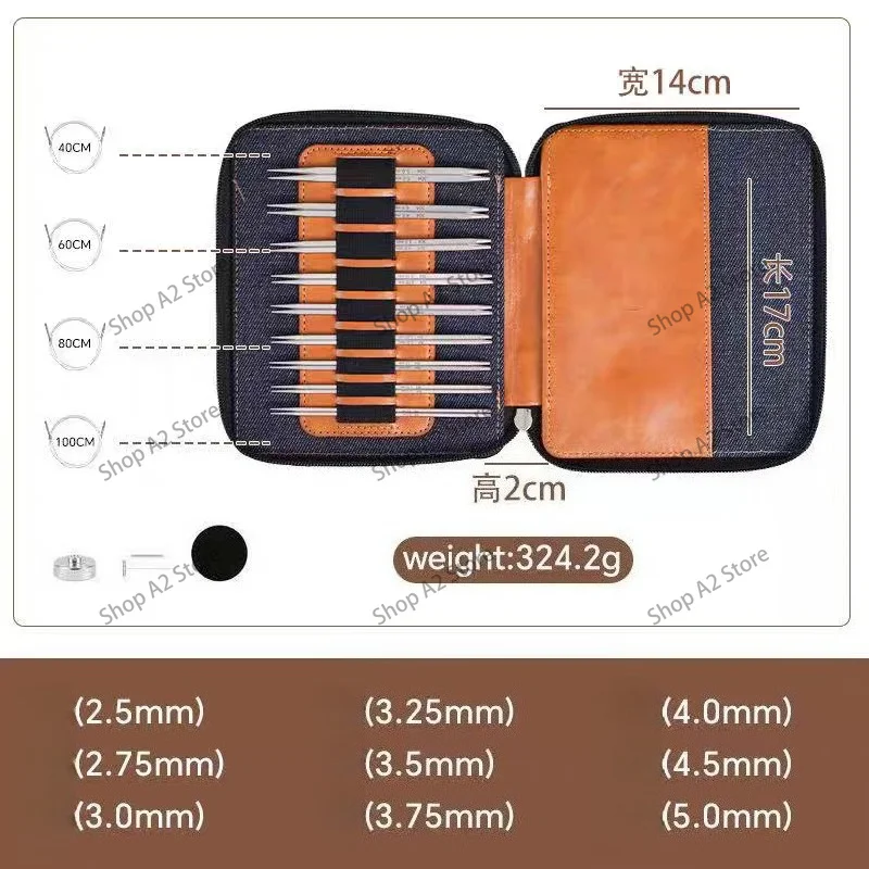 304 Stainless Steel Square Knitting Needles 2.5-5mm Interchangeable Cable Knitting Set