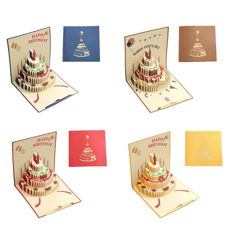 3D Pop-up Birthday Cards Happy-Birthday Greeting Card for Girl Kid Wife Husband Friend Postcards Gift Birthday Cake Card