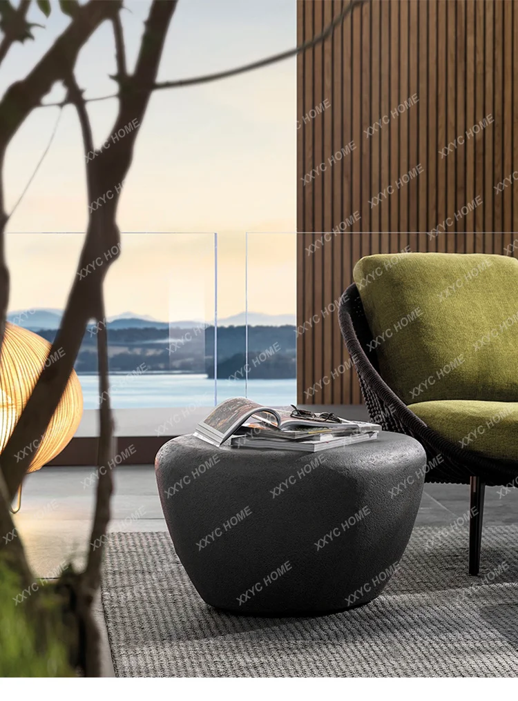 

Lnordic minimalist design mid century concrete oval stony outdoor coffee table modern living room furniture