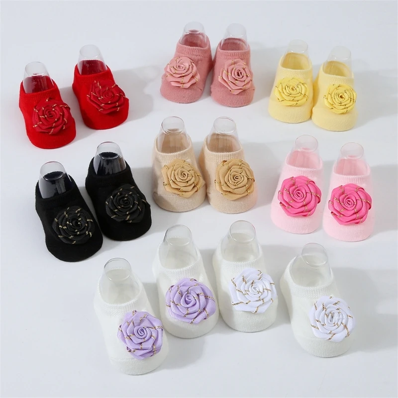 

1 Pair Toddlers Walking Socks Soft & Breathable Non-slip Socks Cotton Knitted Socks for Baby with Floral Embellishment