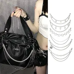 Y2k Metal Pearl Chain Strap For Bags Multi-layer Bag Chain For Handbag DIY Handles Star Pendant Shoulder Bag Chain Accessories