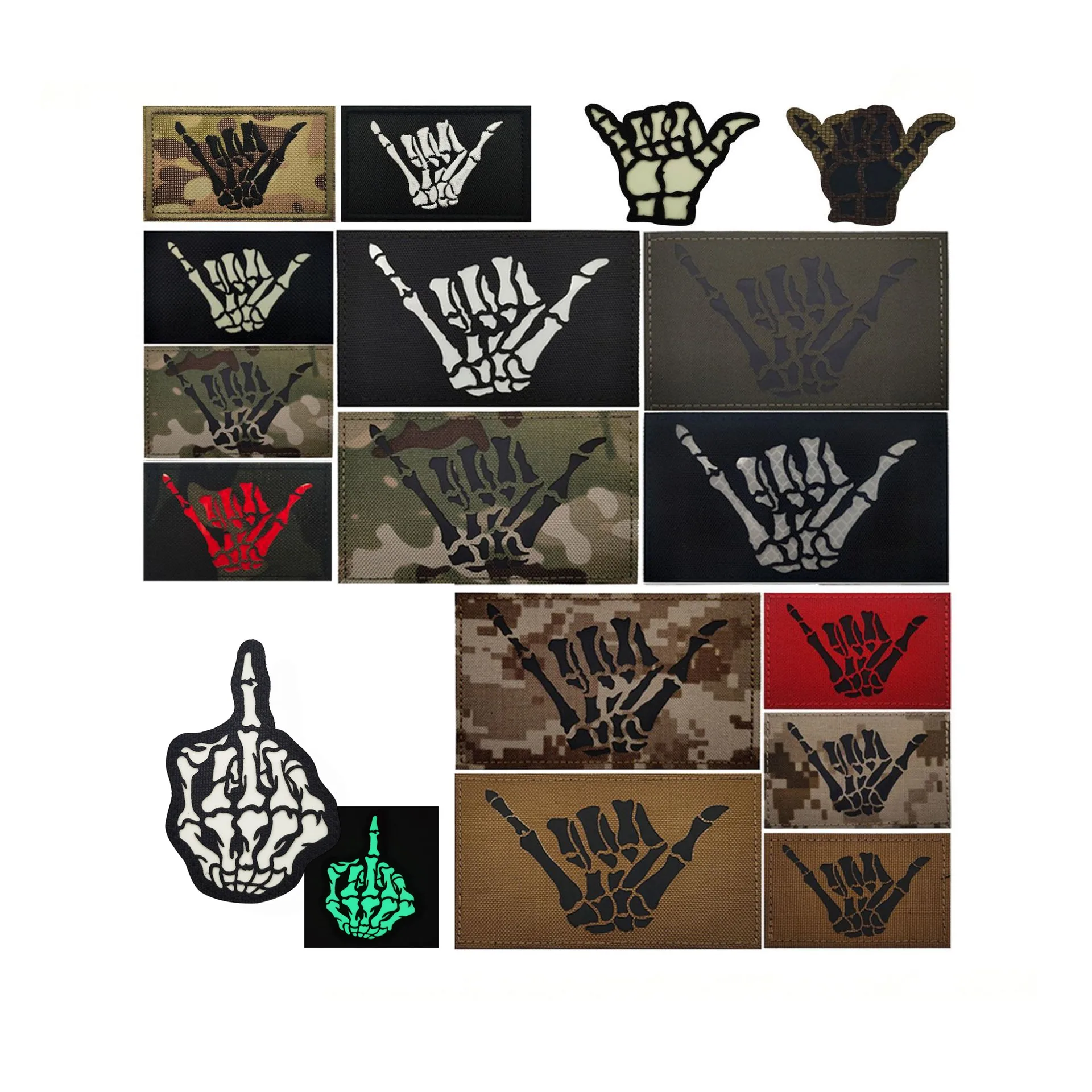 1pc Gesture skull finger Tactical Patch IR Infrared Reflective Outdoor Badges Hook&Loop Morale Patches on Backpack Vest Clothing