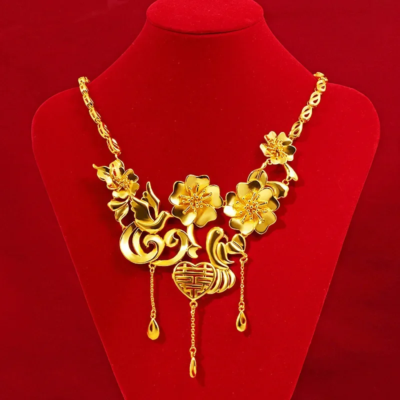 UMQ-24K Colar De Pingente De Ouro Amarelo para As Mulheres, Vietnã Areia Conjunto De Colar De Ouro, National Wind Flowers Wedding Jewelry