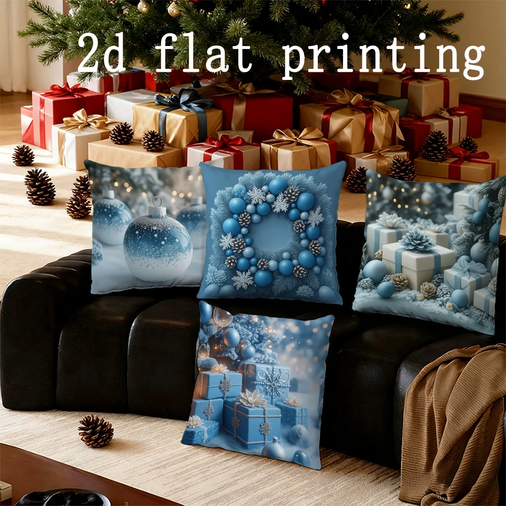 

Home Decor Blue Christmas Gift Pillow Covers Suitable For Sofa Bedroom Car Pillow Cover Cushion Rectangular Back Cushion