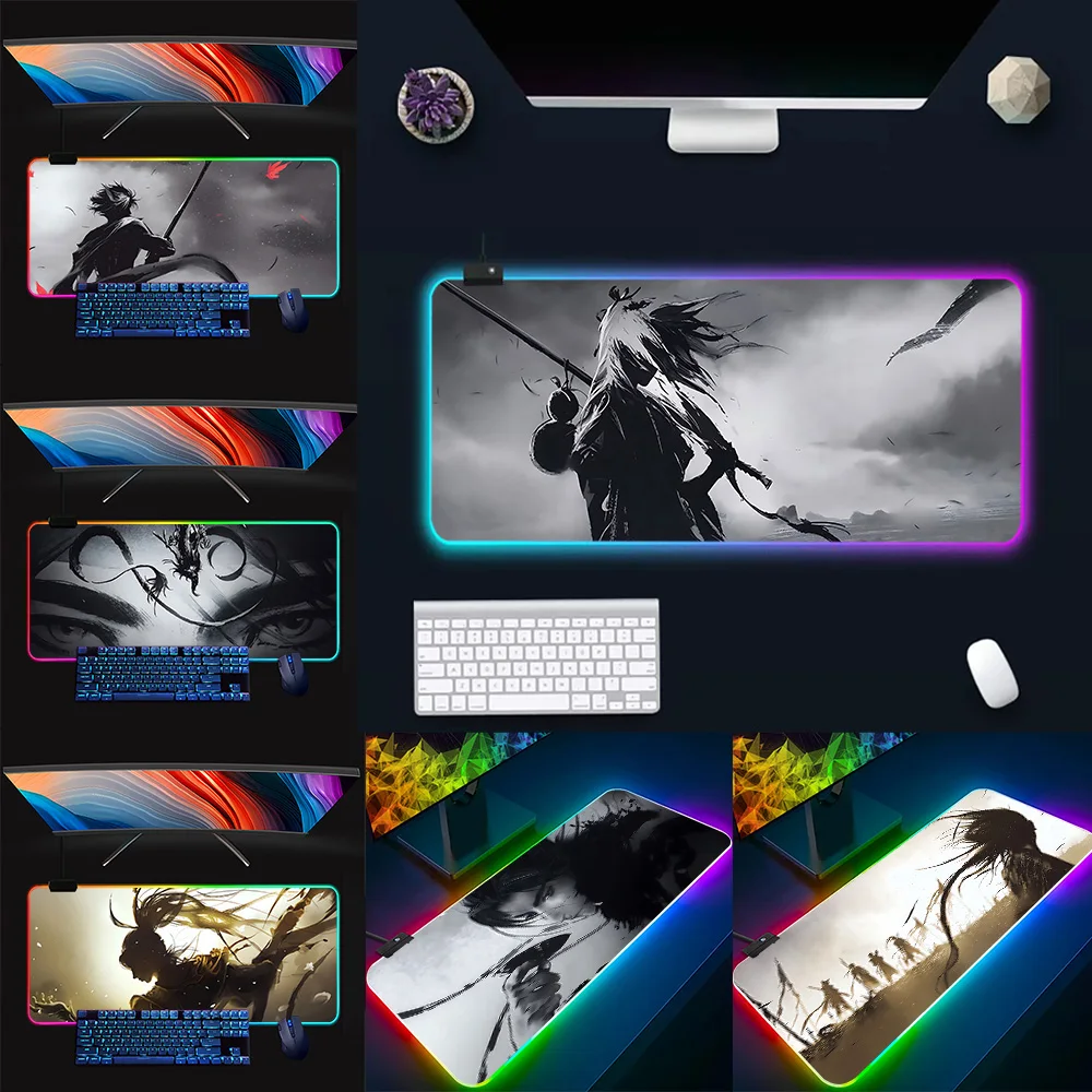 Ancient Swordsman RGB Pc Gamer Keyboard Mouse Pad Mousepad LED Glowing Mouse Mats Rubber Gaming Computer Mausepad