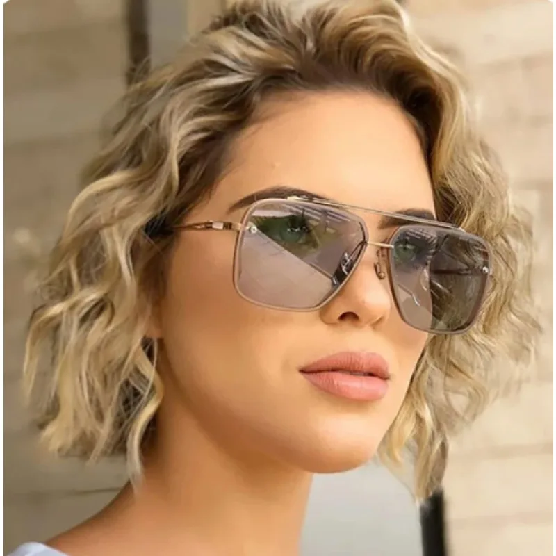 Gradient Color Sunglasses for Male Female Large Metal Frame Dazzling Colors Sun Glasses UV400 Okulary Przeciwsloneczne Męskie