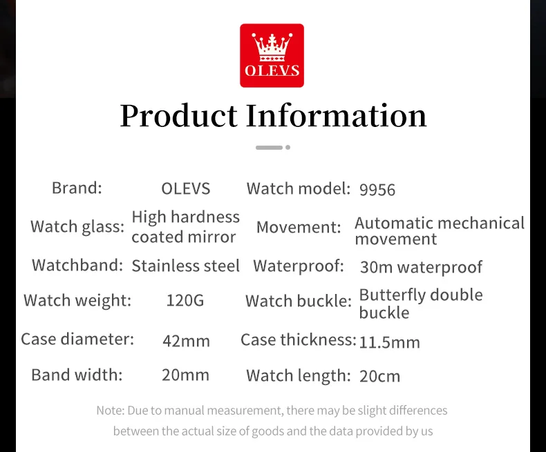 OLEVS Digital Automatic Watch for Men Original Classic Business Men Waterproof Wristwatches Week Date Display Gold Watch 9956