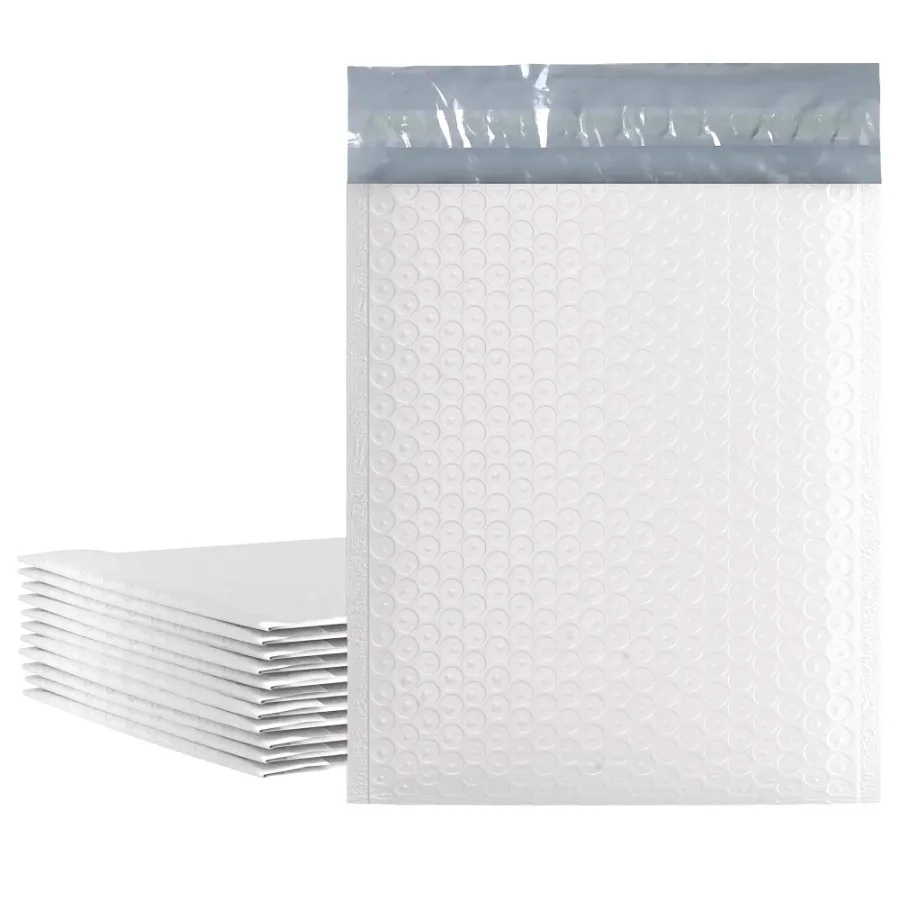 

White Poly Bubble Mailers Self Seal 12.5 x 18 Inch. 5 Pack Bubble Packaging Envelopes for Shipping. Durable Sealed Mailing Enve