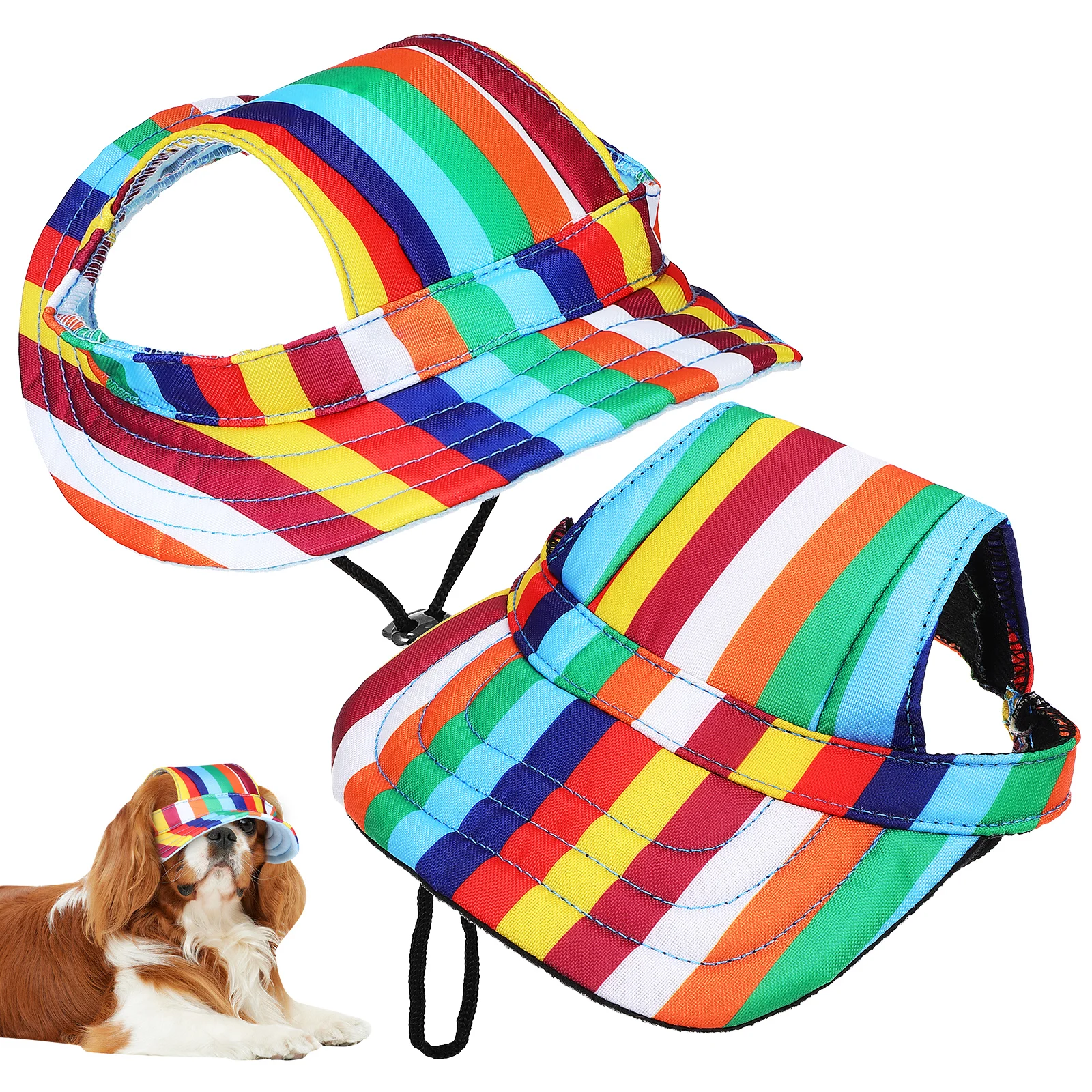 

Hats Wide Brim Sun Cap Sports Baseball Oxford Cloth L Size Rainbow Strip Princess Pet Hat Small Medium Large Dog Protection
