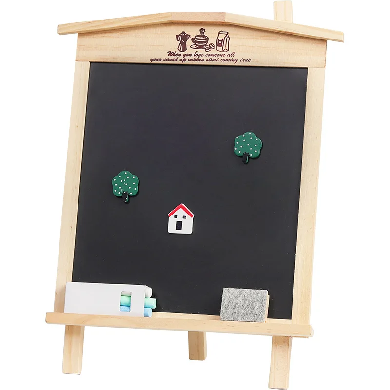 Pizarra magnética para casa pequeña, casa de madera creativa, puede soportar/collar, tablero de mensajes con soporte de un solo lado de doble uso