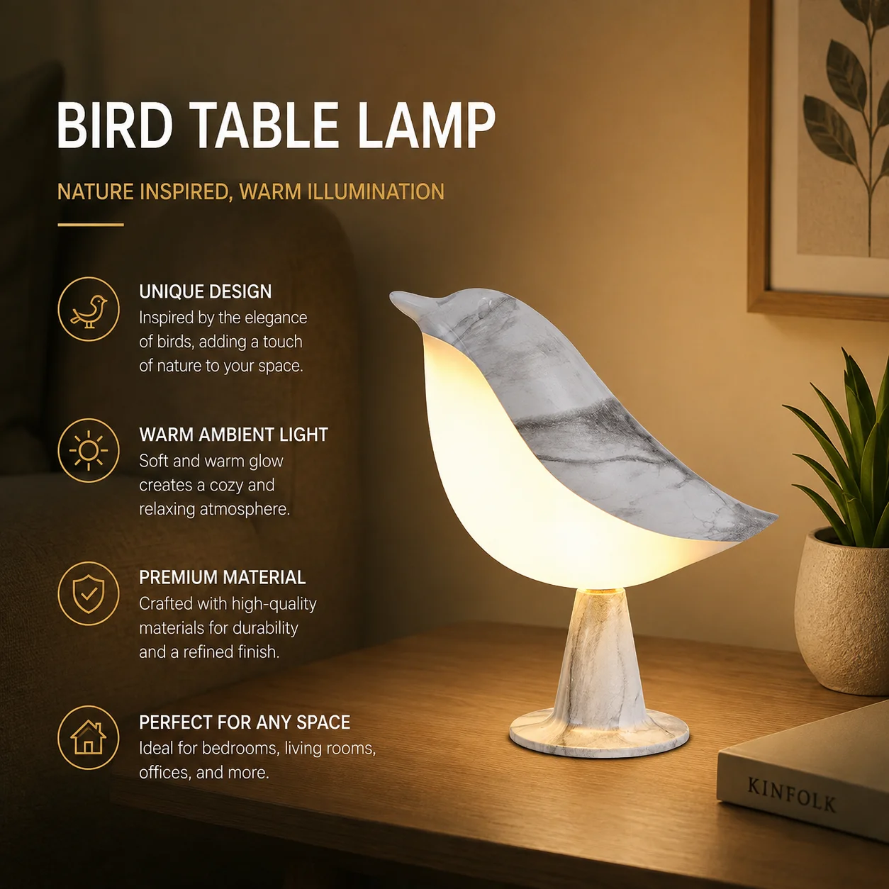 WWPPU Creative Magpie Aroma LED Rechargeable Touch Table Lamp Bird Night Light For Car Bedroom Bedside