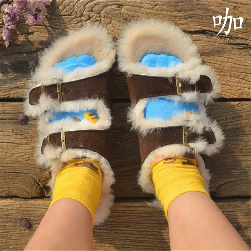 Careaymade-New Suede Cowhide Boken Shoes Sheepskin Fur Wool Slippers women's handmade flat warm Men's slippers big size 35-45