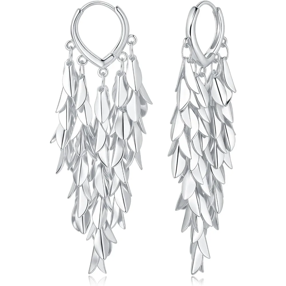 

Long Tassel Chandelier Earrings Gold Plated Leaf Dangle Drop Dainty Bohemian Jewelry for Women Wedding Daily Wear
