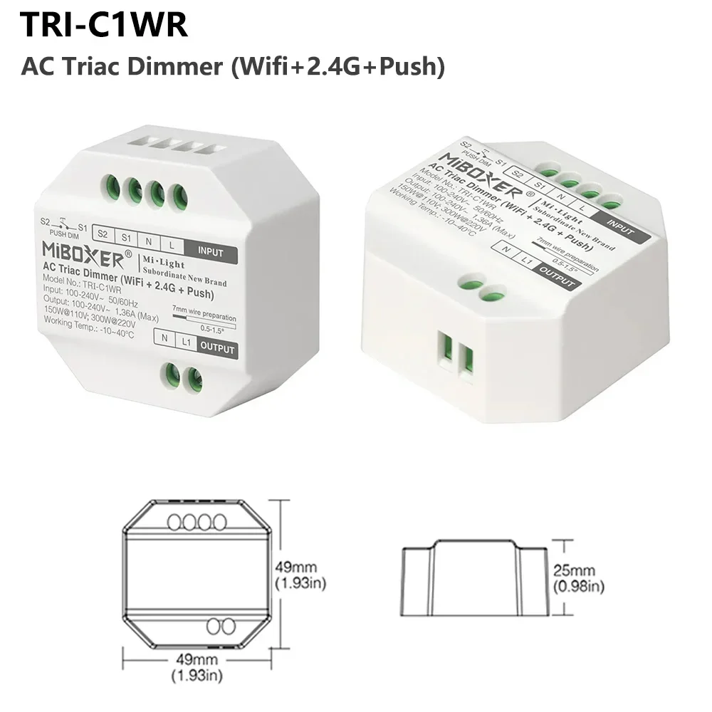 Miboxer Tuya WiFi AC Triac Dimmer 2.4G Push Dimming RF Rotating Panel Remote Voice Control For Alexa Google Home Smart Life APP