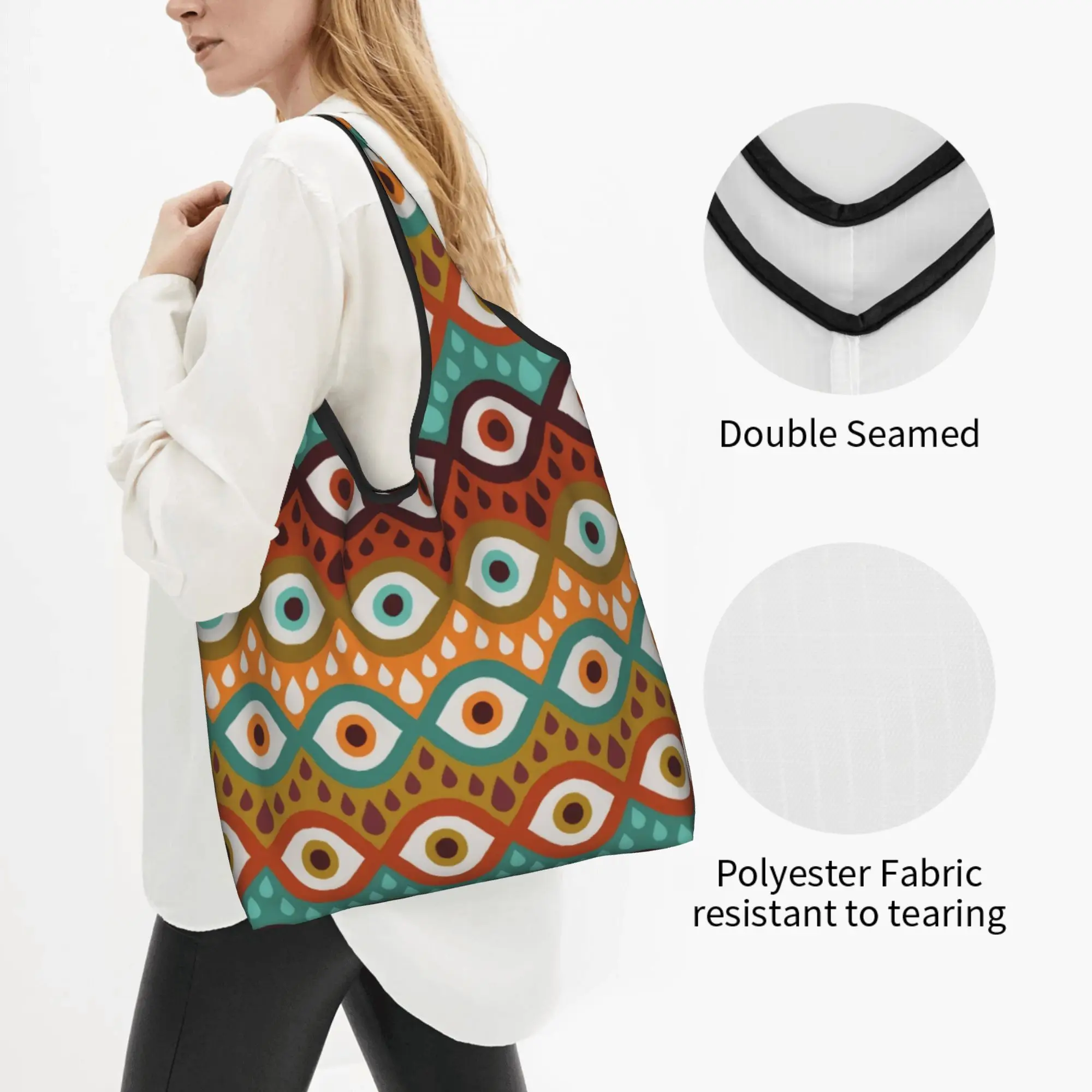 Custom Nazar  Evil Eye Watercolor  Shopping Bag Women Portable Large Capacity Groceries Hamsa Lucky Charm  Shopper Tote Bags