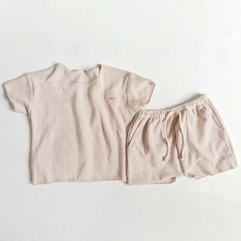 

New Baby Girl Simple Infant Loungewear Waffle Pajama Set Homewear Short Sleeves Top And Shorts Matching Casual Boys Sets 2024