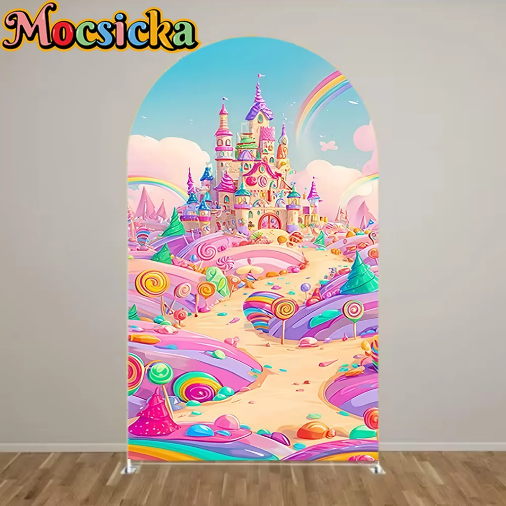 

Girls Birthday Party Arch Backdrop Cover Rainbow Candy Candyland Photography Background Sign Studio Photobooth Supplies