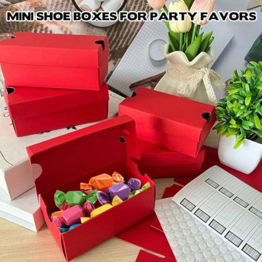 Paquete de 24 Mini cajas de zapatillas para recuerdos de fiesta, Mini cajas de regalo para zapatos de 4,7x2,5x2 pulgadas, para dulces, aperitivos, deportes, caja de regalo pequeña