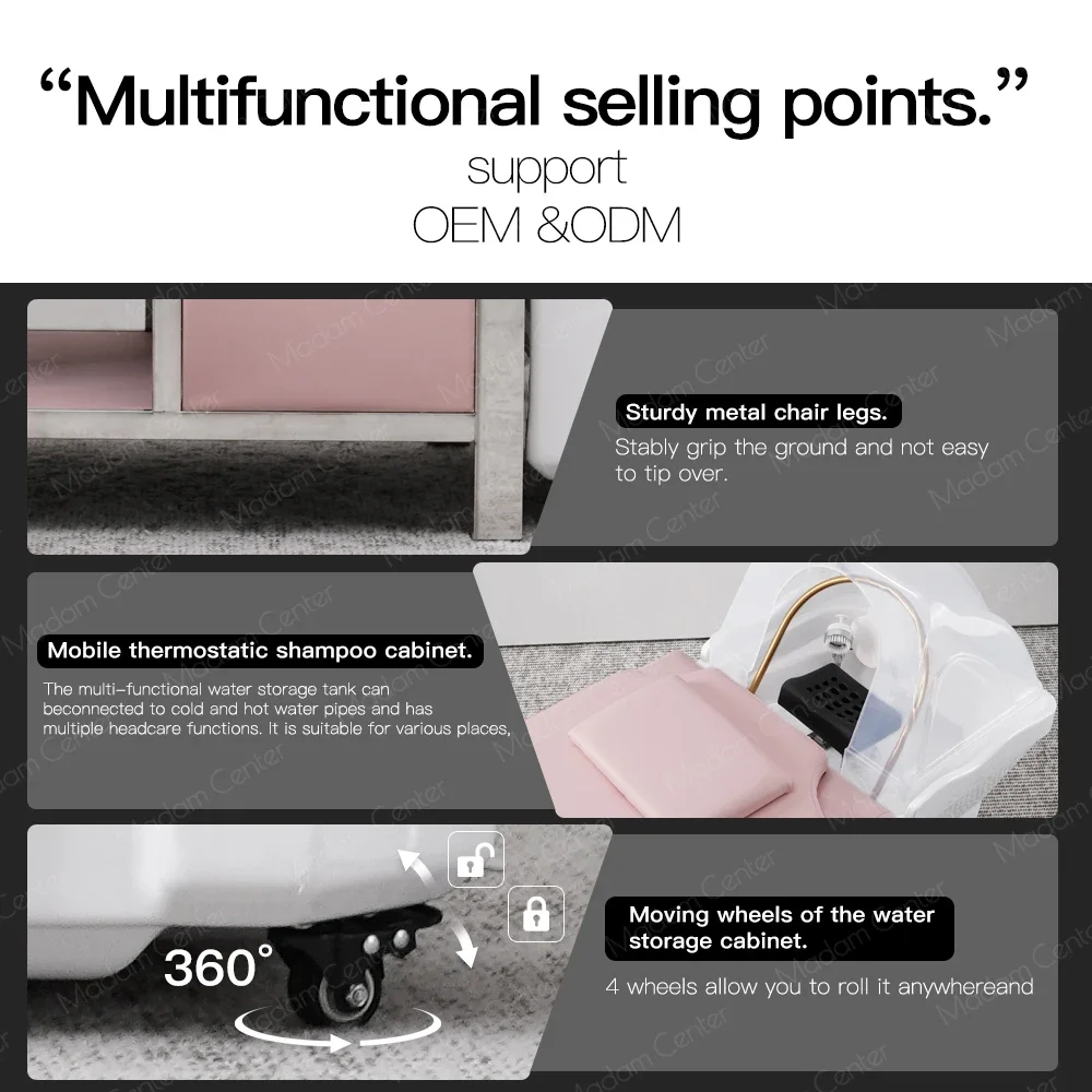 Przenośna miska do mycia włosów i fotel do salonu fryzjerskiego i spa z masażem głowy do użytku domowego.