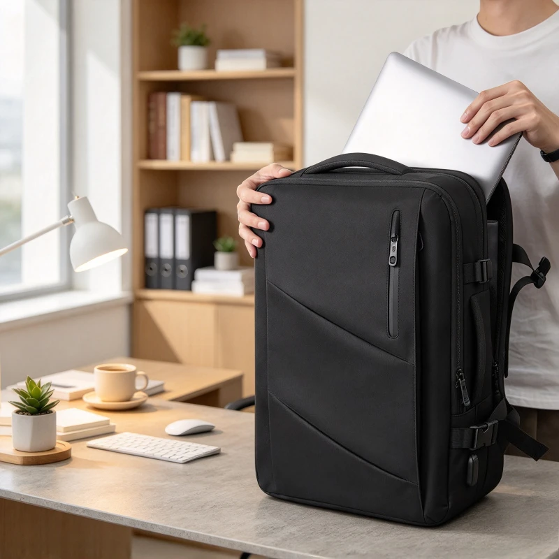 17.3 Inch Expandable Laptop Backpack Business Travel Computer Bag 180 Degree Opening Shock Absorbing Compartment Mesh Dividers