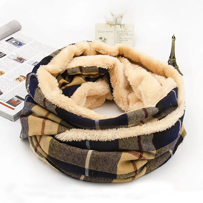 Soft Snood Scarf for Men and Women Warm Plaid Chunky Polyester Faux Fur Loop Ring Scarf Female Luxury Fashion Winter