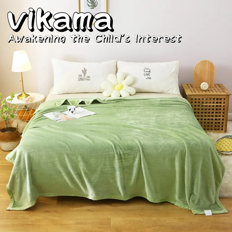 VIKAMA Light Green Mori Plush Cover Blanket Scandinavian Ins Style Bedroom Sleeping Blanket Skin-friendly Breathable Blanket