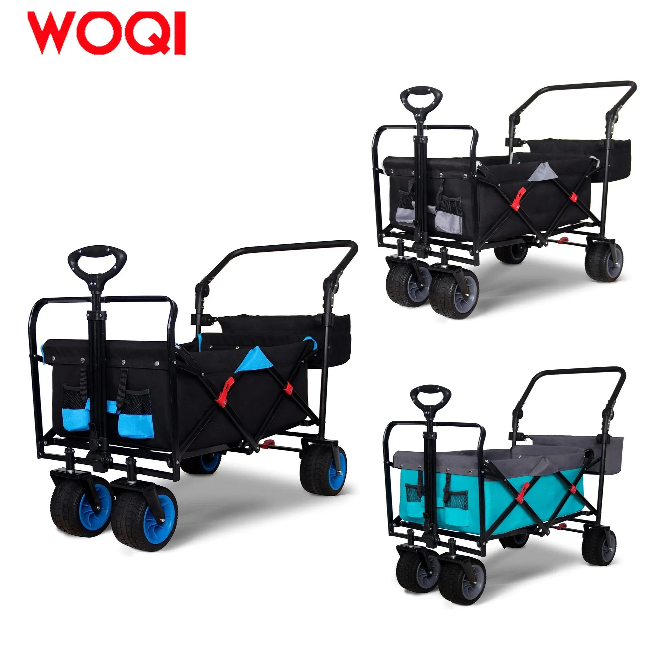 Wide Wheel Multi-purpose Folding Cart Garden Cart, Heavy-duty Beach Cart With Adjustable Push Handle