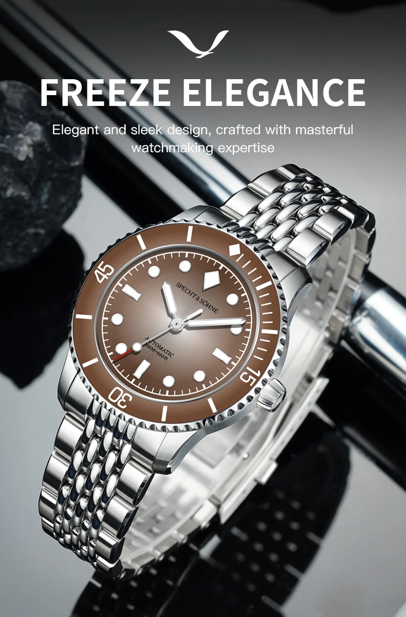 Specht & Söhne New Luxury Elegant Dive Men's Watch Japan Automatic Mechanical Watches Salmon 200M Waterproof Relogio Masculino