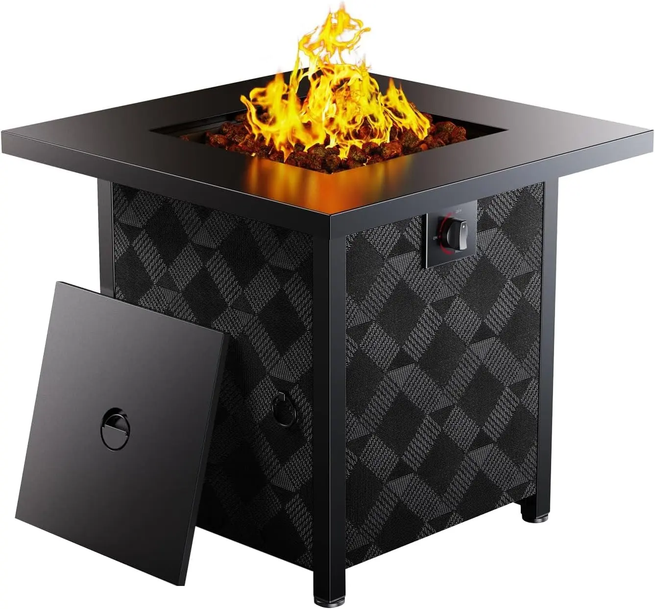 Propane Fire Pits 28″ Outdoor Gas , 50,000 BTU Square Fire Pit Table with Lava Rocks, 2-in-1 Fire Table with Removable