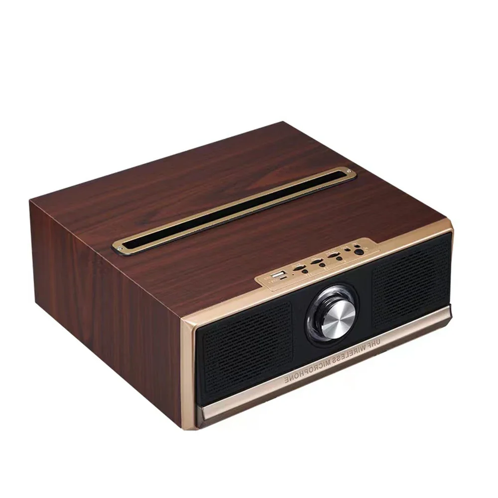 True U-Segment mini home theater Karaoke system record wooden wireless speaker with Dual Wireless UHF Microphone for smart home