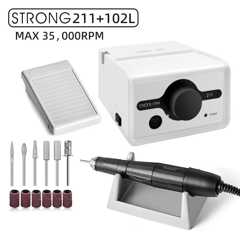 1Set Professional 65W Nail Drill Kit with Strong 211 Control Box – Adjustable Speed Handpieces for Nail & Jewelry Polishing