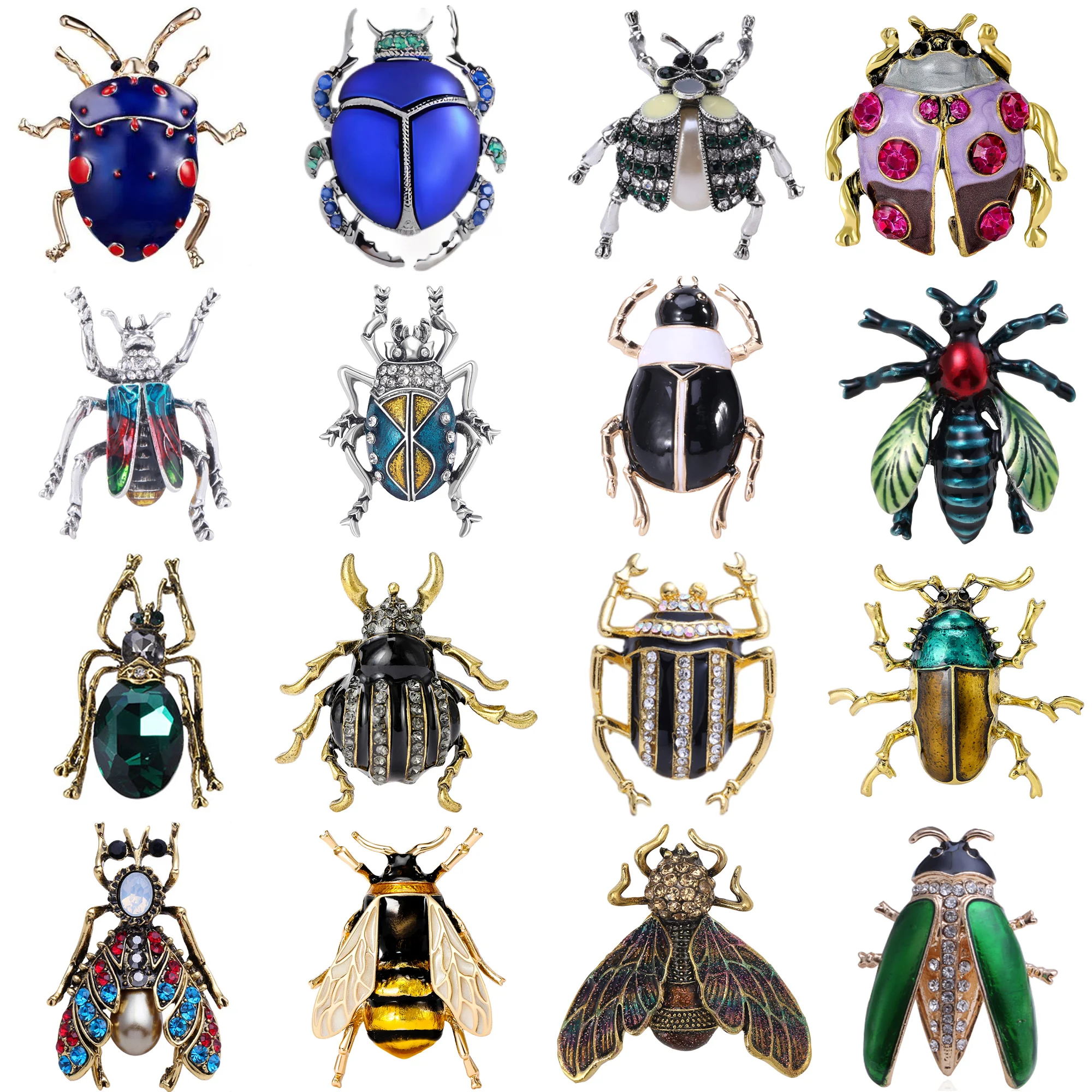 Enamel Bee Brooches for Women Rhinestone Beetle Pins Insect Lapel Pins Banquet Party Backpack Gifts Jewelry Accessories