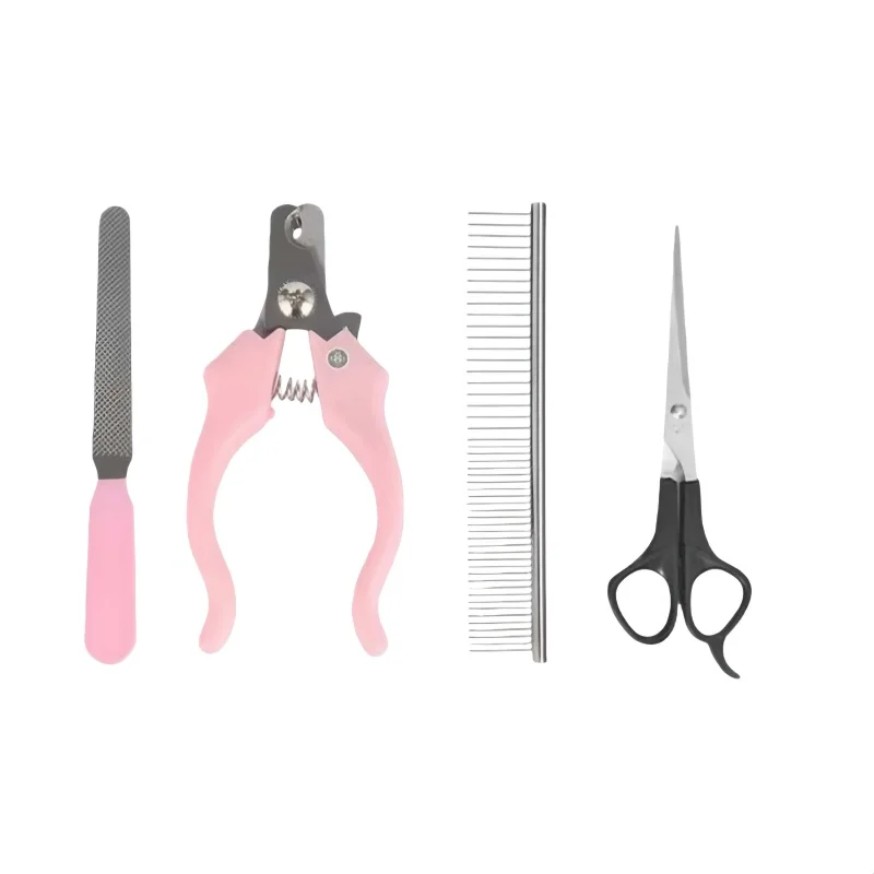 4pcs/set Dog Nail Clipper Grooming Kit  Nail Clipper Straight Scissors Nail File, Pet Comb for Dog Cat Hair Trimming & Nail Care