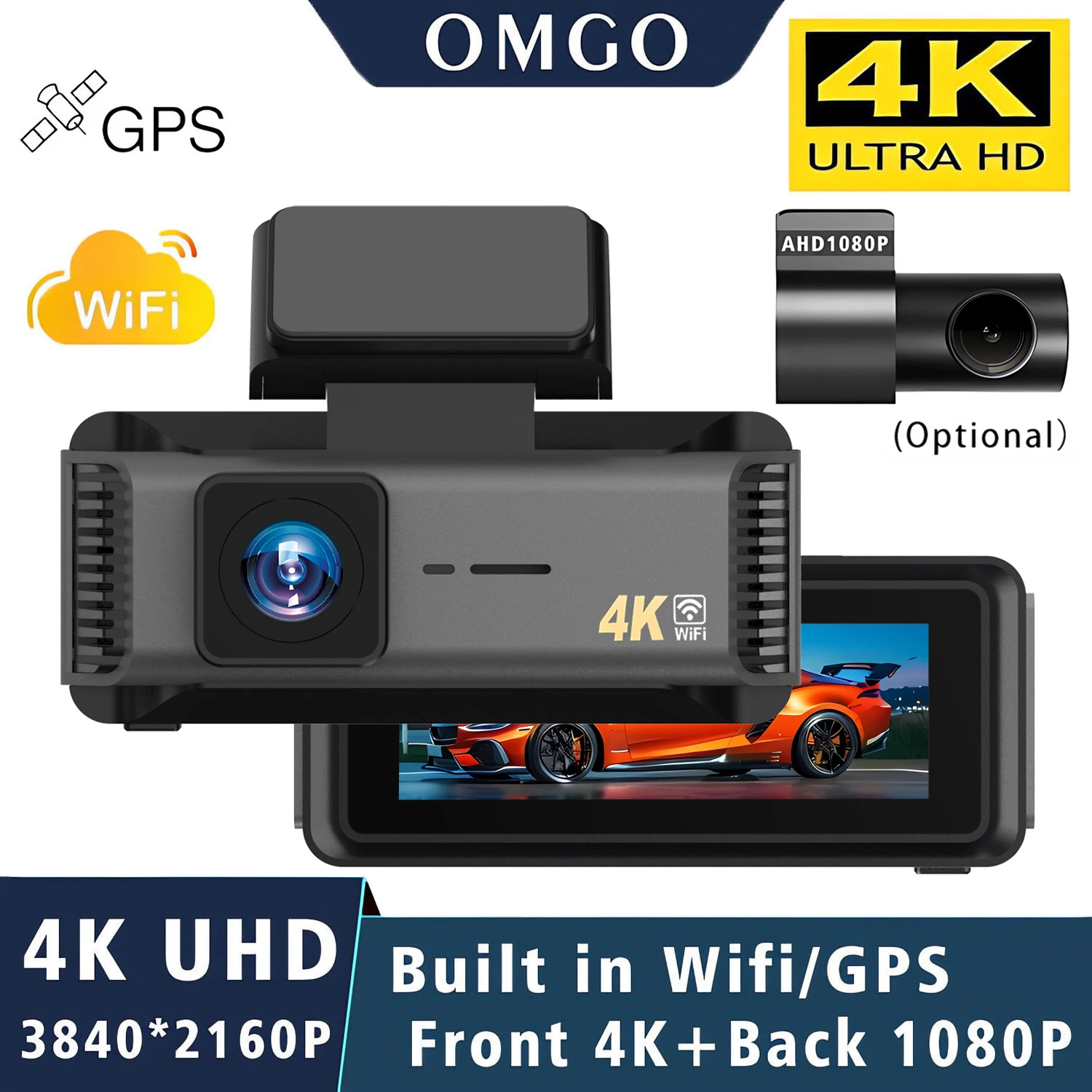 

Автомобильный видеорегистратор UHD 4K 2160P со встроенным Wi-Fi 5G и GPS, циклической записью, поддержкой задней камеры и отображением скорости