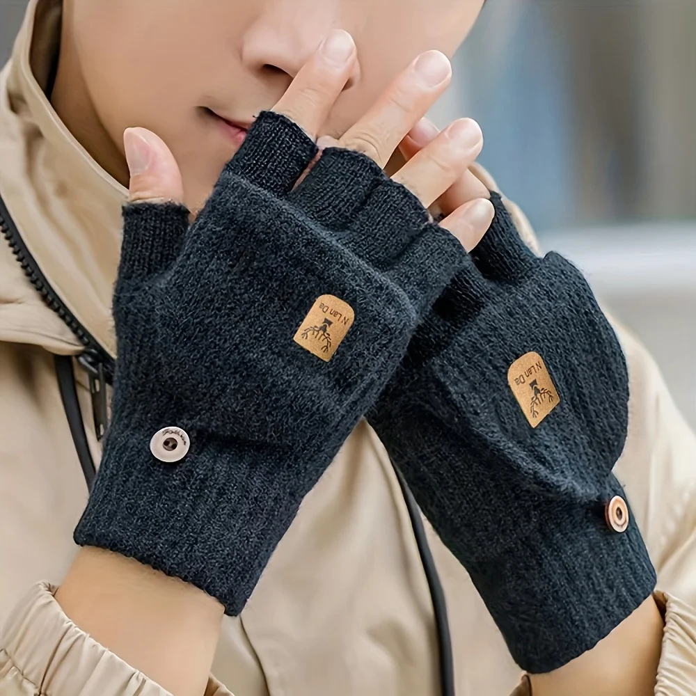 

1 пара перчаток унисекс с сенсорным экраном на половину пальца, теплые вязаные, эластичная посадка, зимние перчатки для велоспорта/походов на открытом воздухе