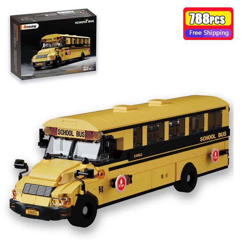 

788PCS Classic Yellow American School Bus Model Building Blocks Set DIY Creative Vehicle Bricks Toy For Kids Adult Birthday Gift