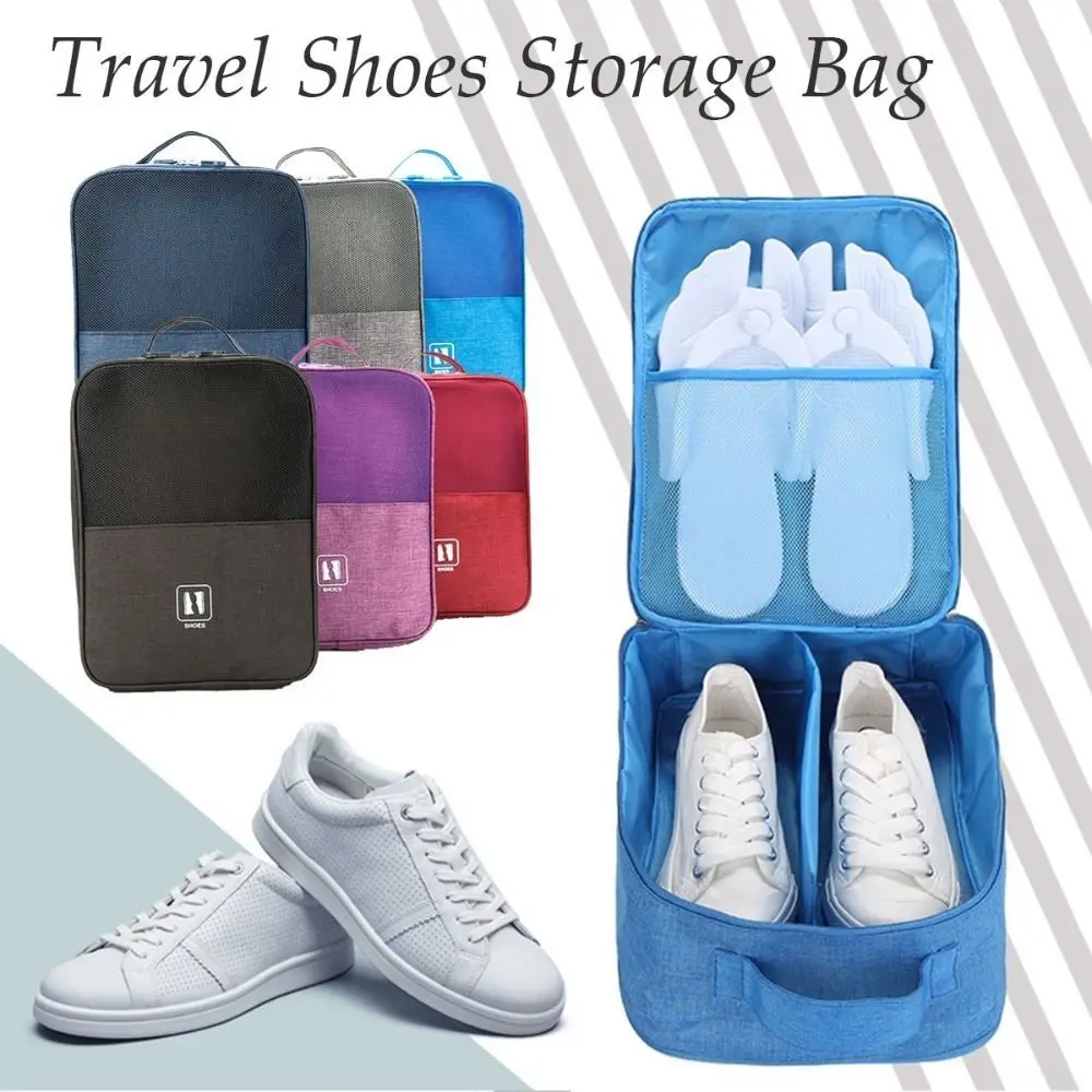 

Double Layer Shoes Storage Bag Hanging Breathable Mesh Travel Shoe Bag Space-saving with Pocket Shoes Packaging Pouch