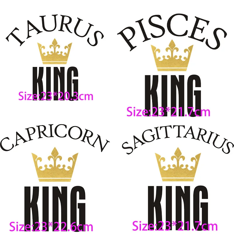 Iron On Appliques For Clothing Birth Month Zodiac TAURUS VIRGO CANCER CAPRICORN PISCES VSAGITTARIUS Male KING DTF Print