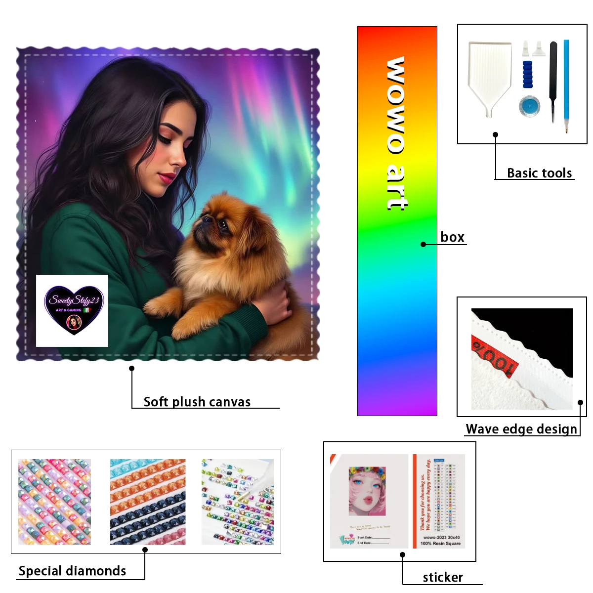 

【Sweety Stefy Diamond art】Girl with Pekingese dog 100% resin FD+ab+xc Diamond Stamping Kit Perfect Masterpiece worth Buyi