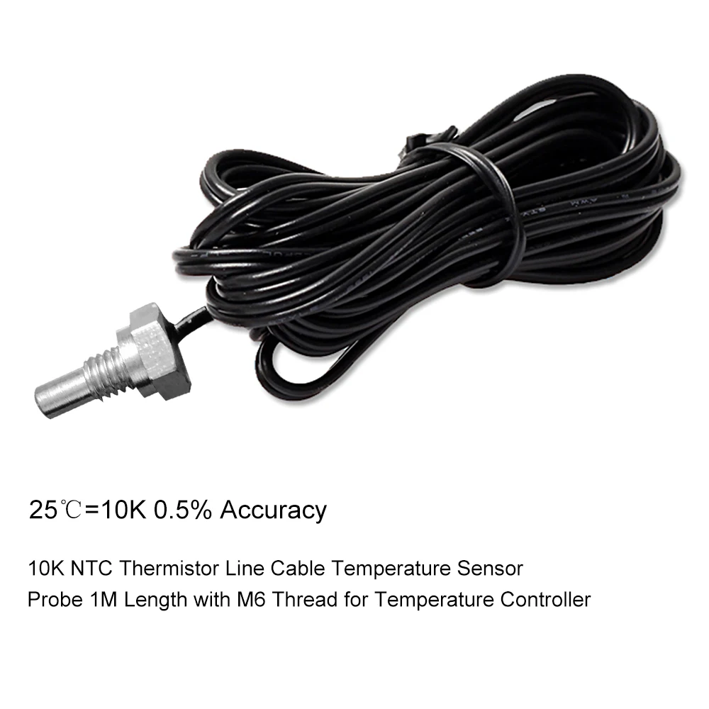 Sonda czujnika temperatury kabla linii termistor NTC 10K o długości 1M z gwintem M6 do regulatora temperatury