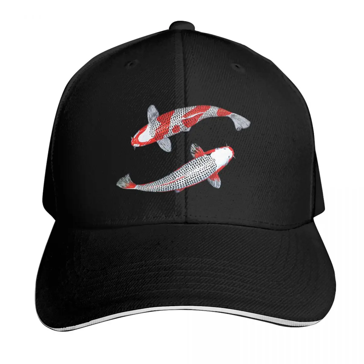Yin Yang Kuhaku Asagi Koi Vector Baseball Cap Breathable Mesh Back Adjustable Buckle Closure Moisture Wicking Quick Dry
