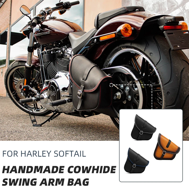 

Motorcycle Swing Arm Bag Leather Side Bag Hanging Bags Tool Bag Waterproof Saddlebag for Harley Softail Street Bob Low Rider S